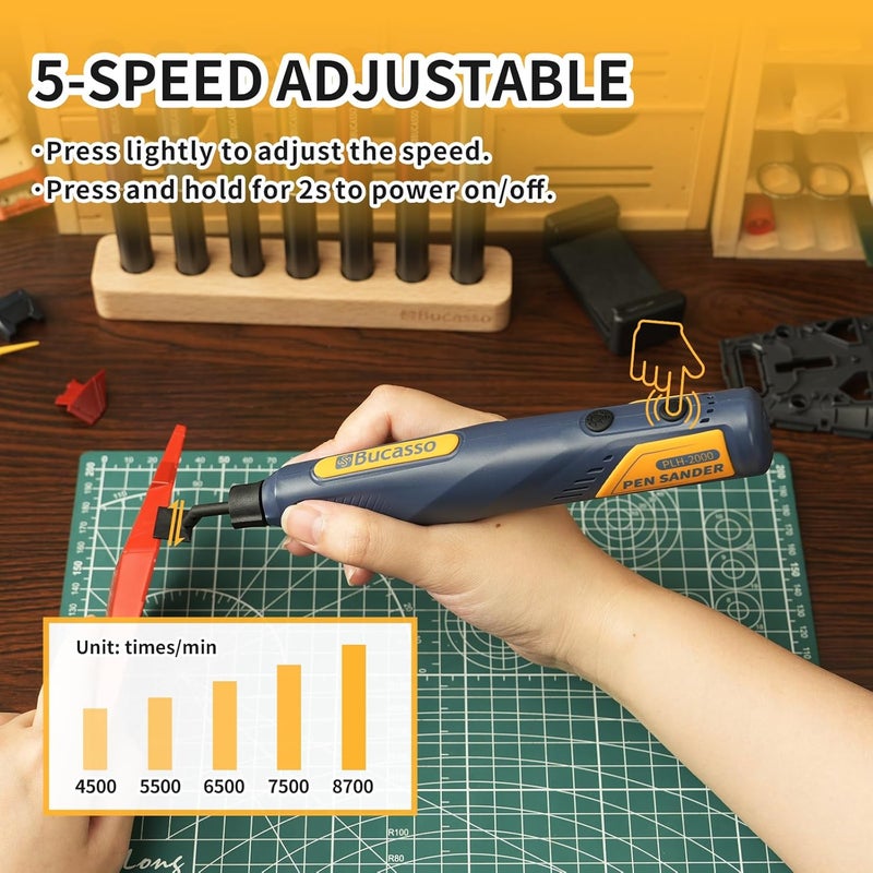 Bucasso Cordless Pen Sander, 5-Speed and USB Charging with LED Light, Multi-Purpose Power Tool, Mini Power Sander for Sanding, Polishing, Finishing, DIY Crafts - Image 3